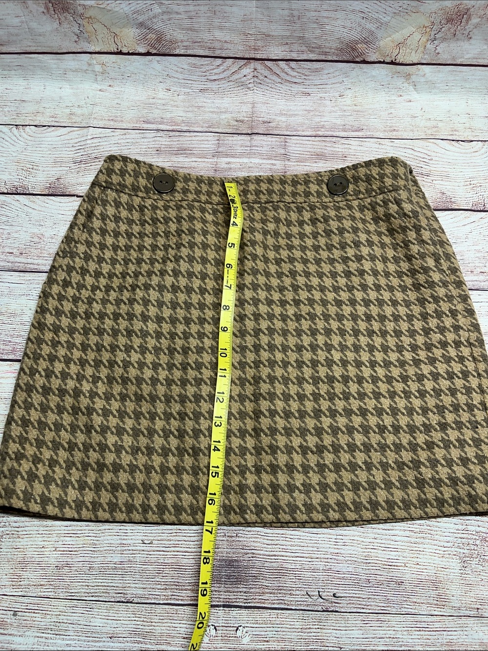 Loft-Houndstooth A-Line Mini Skirt in Brown and Tan
